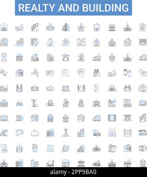 Realty and building outline icons collection. Realty, Building, Estate, Property, Land, Investment, Construction vector illustration set. House, Home Stock Vector