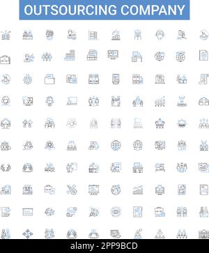 Outsourcing company outline icons collection. outsourcing, company, consultancy, provider, contractor, supplier, specialist vector illustration set Stock Vector