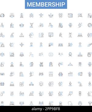 Membership outline icons collection. Membership, Subscription, Entitlement, Privilege, Franchise, Charter, Affiliation vector illustration set Stock Vector