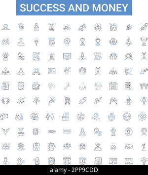 Success and money outline icons collection. Success, Money, Wealth, Profit, Achievement, Win, Gains vector illustration set. Capital, Fortune, Riches Stock Vector