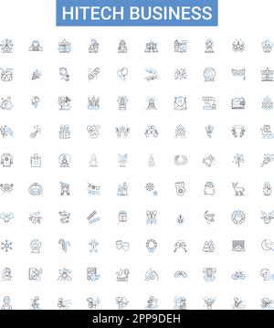 Hitech business outline icons collection. Technology, Innovation, Automation, Robotics, Computers, Software, Networking vector illustration set. Big Stock Vector