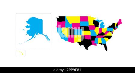 United States of America political map of administrative divisions - states and federal district Washington, D.C. Blank vector map in CMYK colors. Stock Vector