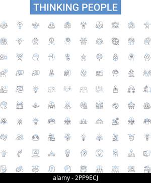 Thinking people outline icons collection. Thinking, People, Intellectuals, Brainy, Analytical, Logical, Inquisitive vector illustration set. Mindful Stock Vector