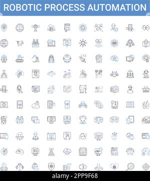 Robotic process automation outline icons collection. Robotics, Process, Automation, RPA, Machine, Learning, AI vector illustration set. Automate Stock Vector