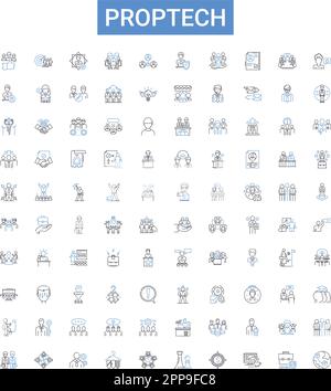 Proptech outline icons collection. Proptech, Real Estate, Innovation, Technology, AI, Digital, Automation vector illustration set. Blockchain, AR/VR Stock Vector