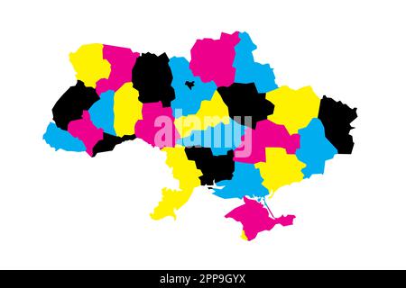 Ukraine political map of administrative divisions - regions, two cities with special status of Kyiv and Sevastopol, and autonomous republic of Crimea. Blank vector map in CMYK colors. Stock Vector