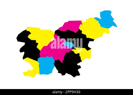 Slovenia political map of administrative divisions - statistical regions. Blank vector map in CMYK colors. Stock Vector