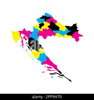 Croatia political map of administrative divisions - counties. Blank vector map in CMYK colors. Stock Vector