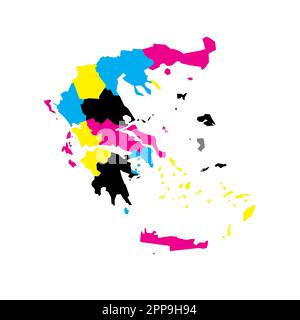 Greece political map of administrative divisions - decentralized administrations and autonomous monastic state of Mount Athos. Blank vector map in CMYK colors. Stock Vector
