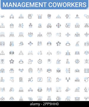 Management coworkers outline icons collection. Cooperation ...
