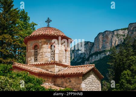 The Saint-Antoine-le-Grand monastery, one of few orthodox monastery in France, with the mountains of Vercors in the background (Drome) Stock Photo