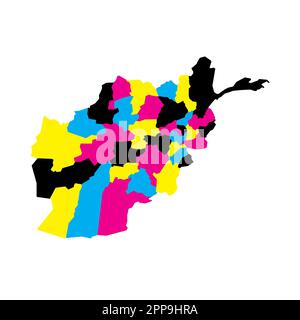 Afghanistan political map of administrative divisions - provinces. Blank vector map in CMYK colors. Stock Vector