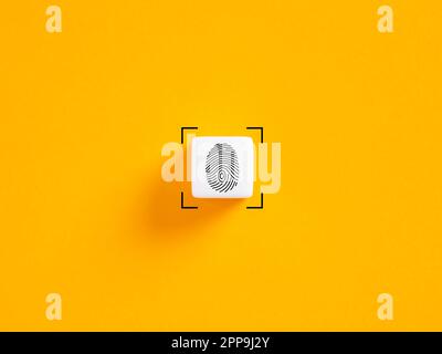 Fingerprint scan push button. Encryption and access control system for identity verification or electronic signing. Biometric authentication technolog Stock Photo