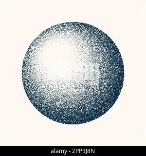 Round shaped dotted object, vintage stipple element. Fading gradient. Stippling, dotwork drawing, shading using dots. Halftone disintegration effect Stock Vector