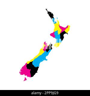 New Zealand political map of administrative divisions - regions. Blank vector map in CMYK colors. Stock Vector