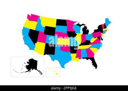 United States of America political map of administrative divisions - states and federal district Washington, D.C. Blank vector map in CMYK colors. Stock Vector