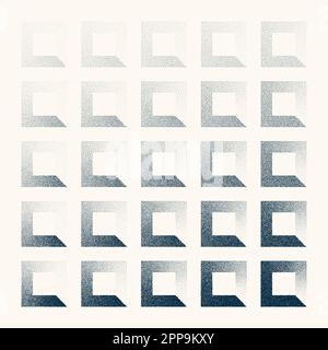 Square shaped dotted objects, vintage stipple elements. Stippling, dotwork drawing shading using dots. Halftone disintegration effect. White noise Stock Vector