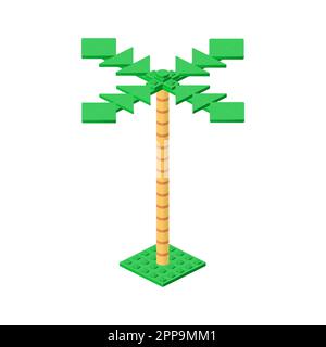 Palm tree assembled from plastic blocks in isometric style for printing and decoration. Vector illustration. Stock Vector