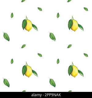 Watercolor seamless pattern with lemons for packaging and postcards. Stock Vector
