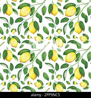 Watercolor seamless pattern with lemons for packaging and postcards. Stock Vector