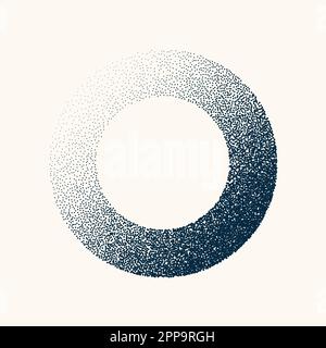 Round shaped dotted object, vintage stipple element. Fading gradient. Stippling, dotwork drawing, shading using dots. Halftone disintegration effect Stock Vector