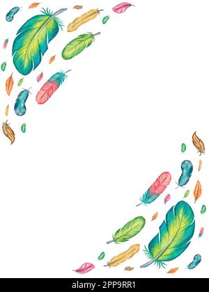 Watercolor vector feathers collection. Decorative elements with feathers. Stock Vector