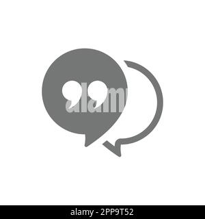 Message bubble and quotation mark vector icon. Chat balloon and quotes symbol. Stock Vector