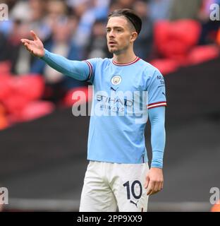 London, UK. 22nd Apr, 2023. 22 Apr 2023 - Manchester City v Sheffield United - Emirates FA Cup - Semi Final - Wembley Stadium. Manchester City's Jack Grealish during the FA Cup Semi-Final at Wembley Picture Credit: Mark Pain/Alamy Live News Stock Photo