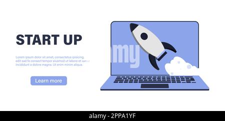 Business startup poster banner template. Vector thin line art flat ...