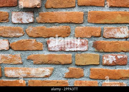 Empty Old Brick Wall Texture, Grunge Surface. Red Stone wall Background. Shabby Building Facade. Selective focus. Stock Photo