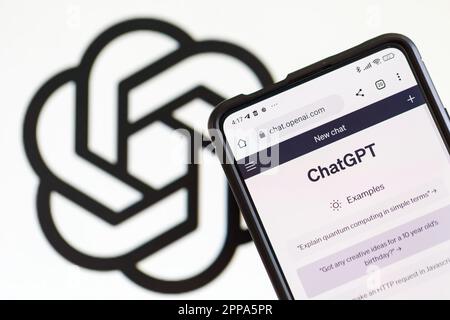 Stuttgart, Germany - April 14, 2023: ChatGPT artificial intelligence AI Chat GPT with OpenAI logo in Stuttgart, Germany. Stock Photo