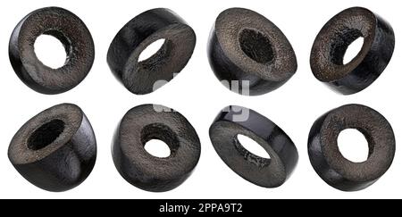 Black olive slices isolated on white background Stock Photo