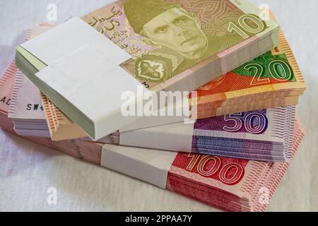 Karachi, Pakistan - April 22, 2023. Pakistani Currency Banknote. Business and Finance concept Stock Photo