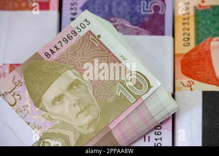 Karachi, Pakistan - April 22, 2023. Pakistani Currency Banknote. Business and Finance concept Stock Photo