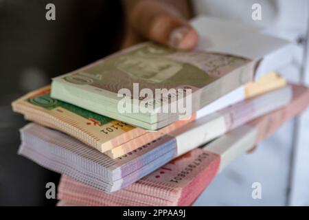 Karachi, Pakistan - April 22, 2023. Pakistani Currency Banknote. Business and Finance concept Stock Photo