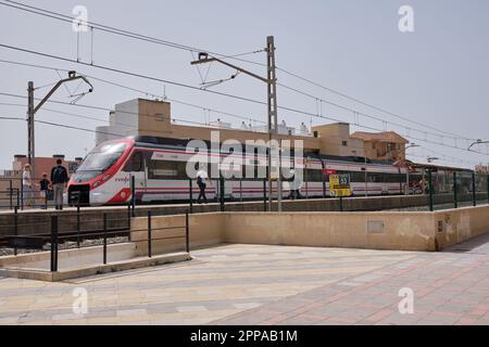Renfe cercanias train at carvajal station, Fuengirola, Málaga, Spain. Stock Photo
