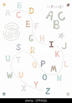 Hand drawn Children Alphabet with cute letters clip art, ABC Poster, Kids Educational illustration with font, Nursery Wall art, Beige Letters Print, S Stock Photo