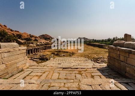 Bazaar market square near Krishna temple, Hampi, Karnataka, India, Asia Stock Photo