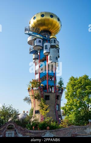 ABENSBERG, GERMANY - SEPTEMBER 20: The Kuchlbauer Tower designed by Friedensreich Hundertwasser in Abensberg, Germany on September 20, 2108. Photo Stock Photo