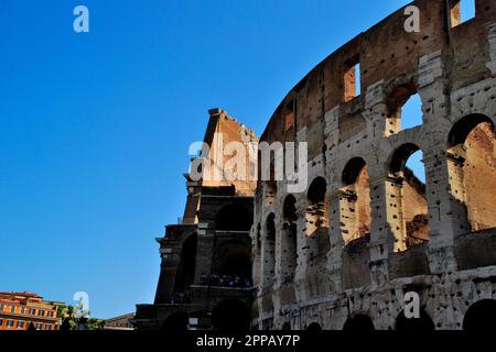Outer view of the Colosseum, is an elliptical amphitheatre in the centre of the city of Rome, Italy, Europe Stock Photo