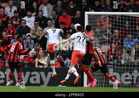 Boscombe, Dorset, UK. 23rd April 2023;23rd April 2023; Vitality Stadium, Boscombe, Dorset, England: Premier League Football, AFC Bournemouth versus West Ham United; Michail Antonio of West Ham heads home to score in 4th minute for 0-1 Credit: Action Plus Sports Images/Alamy Live News Stock Photo