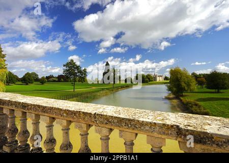 Burghley House is near the town of Stamford. It is an Elizabethan property. The grounds were designed by 'Capability' Brown. Stock Photo