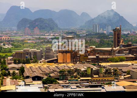 Elevated view of Ipoh and surrounding landscape at sunrise, Ipoh, Perak, Malaysia. Stock Photo