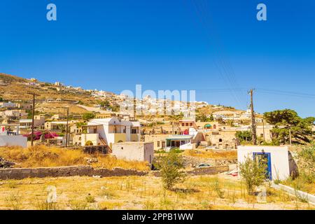 old desolate streets of quiet Episkopi Gonias.It was almost entirely destroyed by an earthquake in 1956 and abandoned for many ears,Santorini Greece Stock Photo