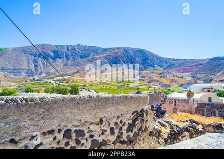 old desolate streets of quiet Episkopi Gonias.It was almost entirely destroyed by an earthquake in 1956 and abandoned for many ears,Santorini Greece Stock Photo