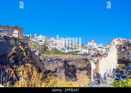 old desolate streets of quiet Episkopi Gonias.It was almost entirely destroyed by an earthquake in 1956 and abandoned for many ears,Santorini Greece Stock Photo