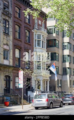 Republic of Serbia now owns 22 East 35th Street, as its UN Mission. The landmark Thomas and Fanny Clarke House was designed by Stanford White in 1902. Stock Photo