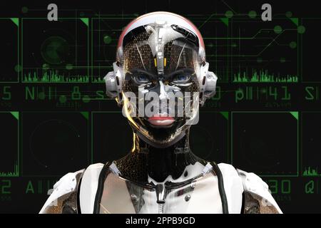 Artistic Representation Of A Humanoid Robot With Artificial Intelligence Stock Photo