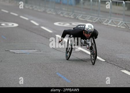 London, UK. 23rd Apr, 2023. Marcel Hug, TCS London Marathon - Men's Wheelchair race, The Highway, London. Credit: Simon Balson/Alamy Live News Stock Photo