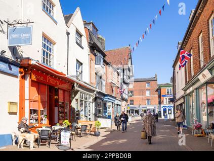 Leek Staffordshire Italian cafe and shops on Sheep Market in the market town of Leek Staffordshire England UK GB Europe Stock Photo